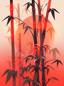 红林间的竹子与夕阳图片
