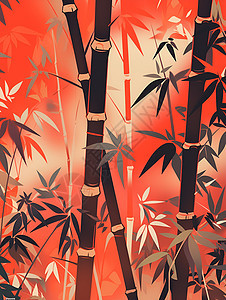 竹林画红墙背景图片