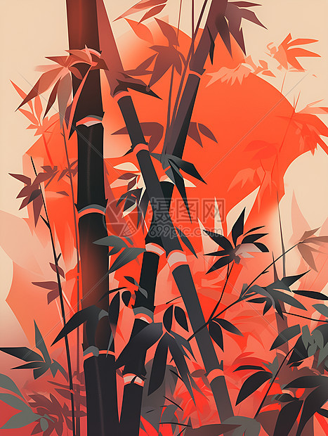 红叶竹风景图片