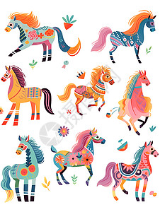 色彩缤纷的马匹形象图标图片