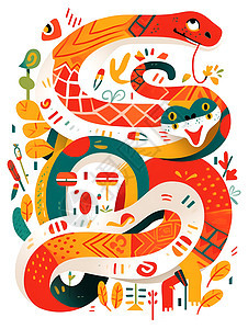 手绘风格的蛇形象插图图片