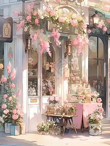 花香四溢的花店插图背景图片