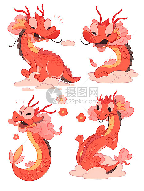 可爱表情的迷人中国龙插图图片