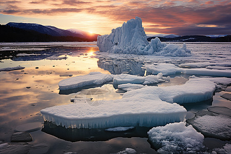 湖面上一群冰山高清图片
