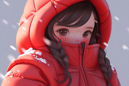 冬日里的红衣少女图片