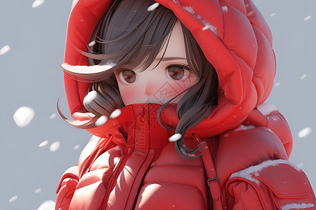 雪中的红衣少女图片