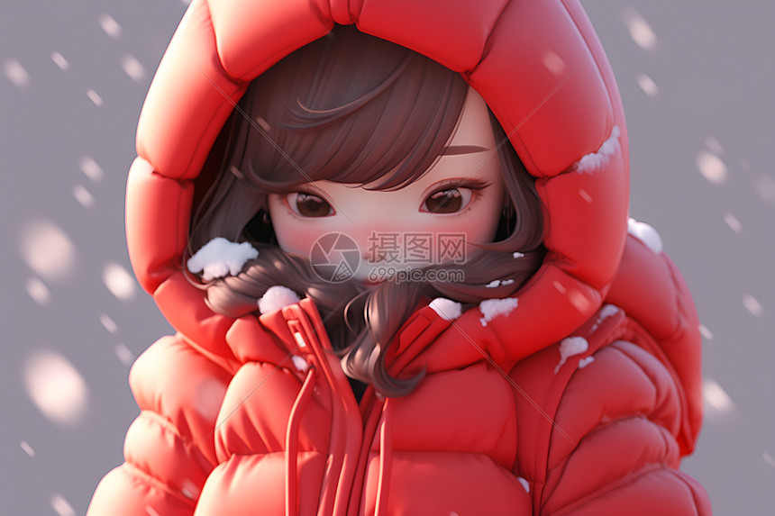 雪中的少女图片