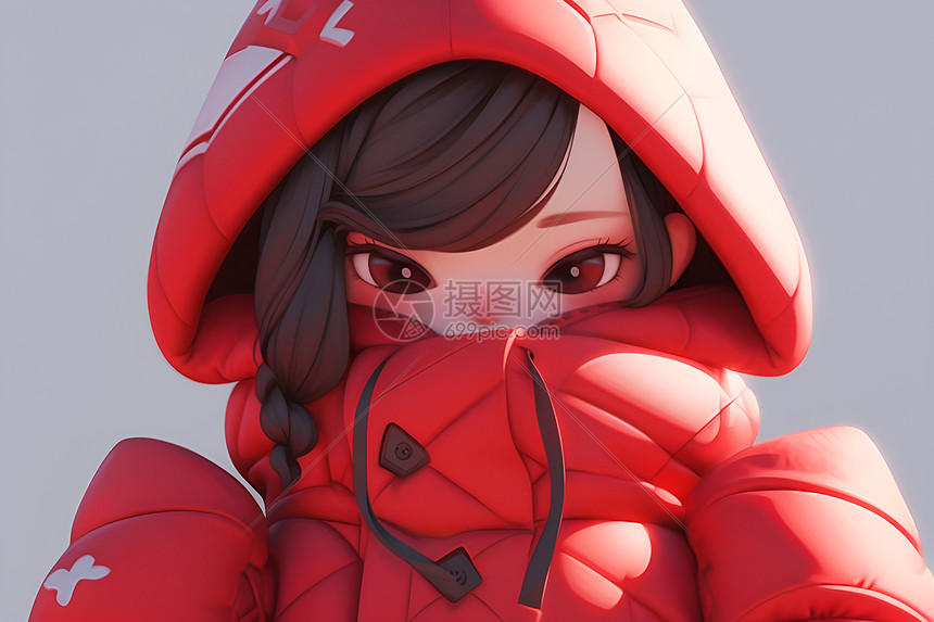 冬日的红衣少女图片