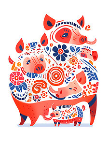 创意艺术的猪形象图标图片