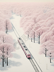 粉色列车在轨道上行驶图片