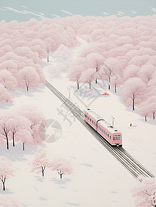 粉色树林中的列车背景图片