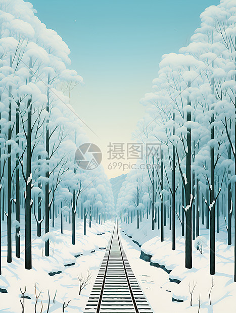 冬日林间的铁路图片