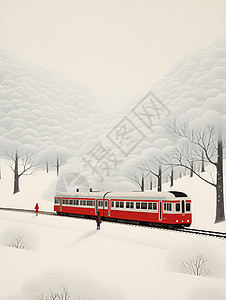 列车穿越雪覆盖的森林图片