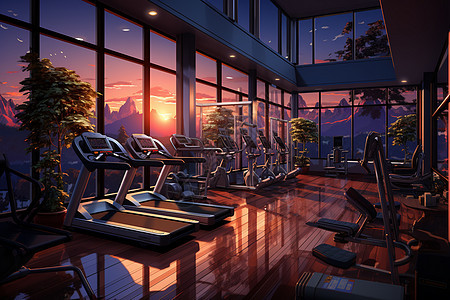 落日下的健身房背景图片