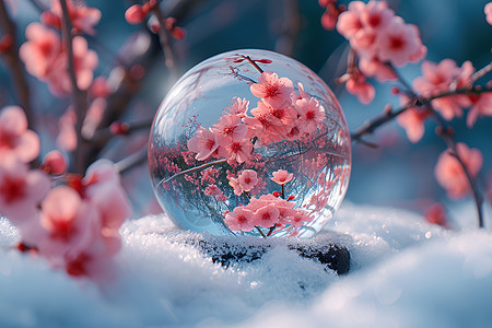 雪景中的梅花球图片