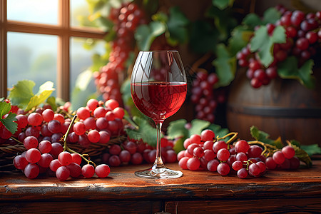 红酒易拉宝酒杯与葡萄背景