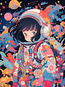少女宇航员在星光中探索背景图片
