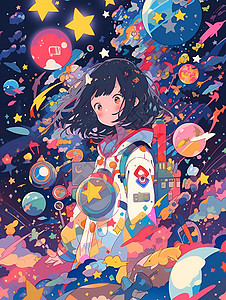 星际少女穿着太空服背景图片