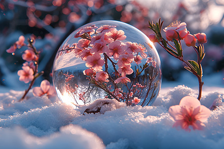 梅花  冬天浪漫的水晶球设计图片