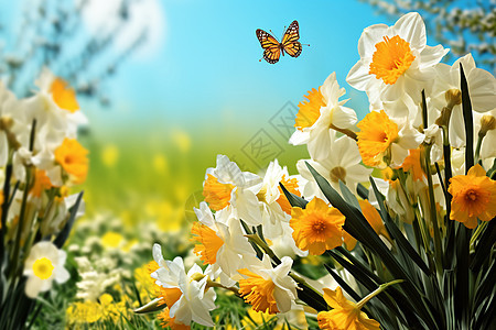 五彩斑斓的春日花海背景图片