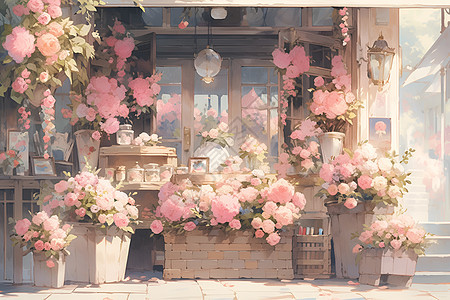繁花盛开的花店背景图片