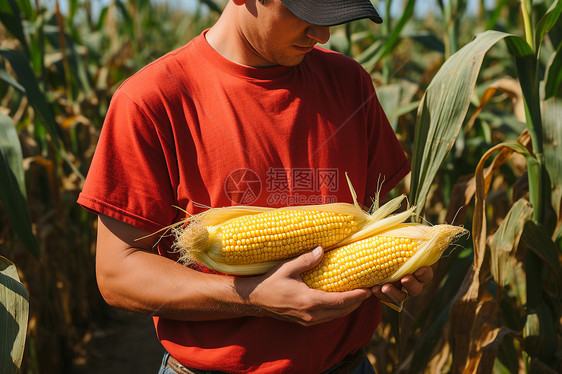 农民手中的玉米图片