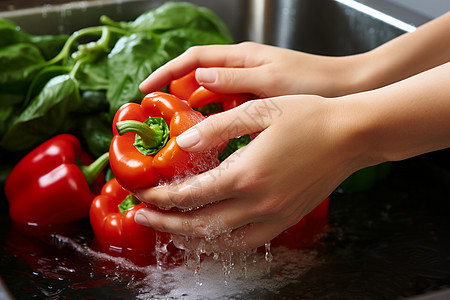 洗涤中的蔬菜背景图片