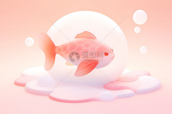 粉色梦幻中的金鱼图片