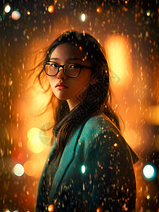 雨中的长发女子图片