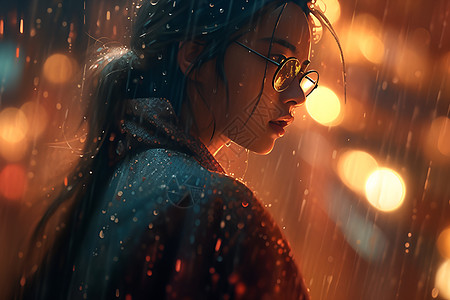 雨中的女子图片