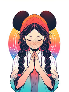 卡通风格的祷告少女图片