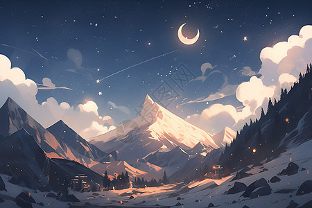 雪山之夜图片