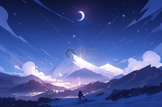 夜幕下的星空山巅图片