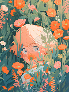 躲在花丛中的少女图片