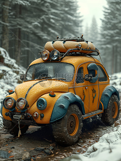 冰雪中的玩具汽车图片