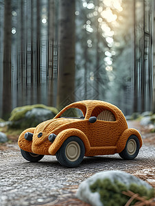 停放在森林的毛毡汽车图片