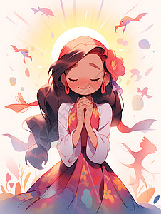祈祷的卡通少女图片