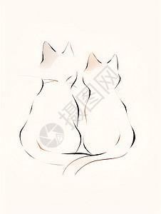 双猫绘画作品优雅极简白底黑框流畅签名.图片