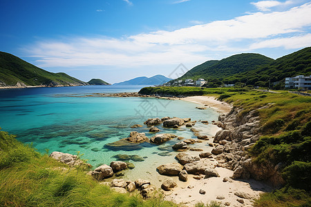 岛屿海岸边的礁石背景图片