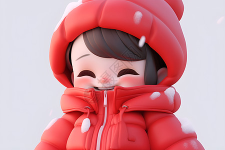 雪中红帽小女孩图片