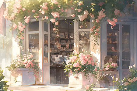 阳光下的花店背景图片