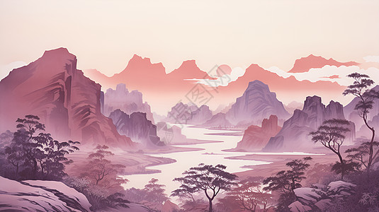中国传统山水画背景图片