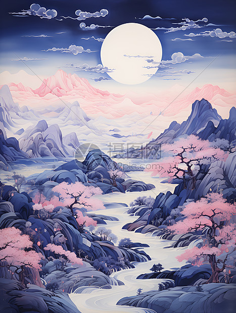 山水风景插画图片