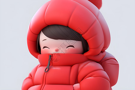 红衣少女与雪地相伴图片