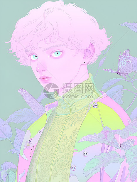 梦幻的男子插画图片