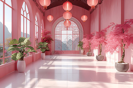 粉色透亮的房间背景图片