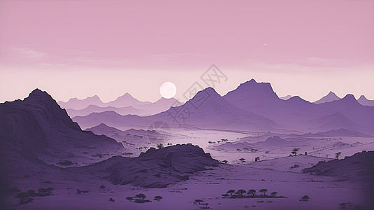 紫色的插画山水画图片
