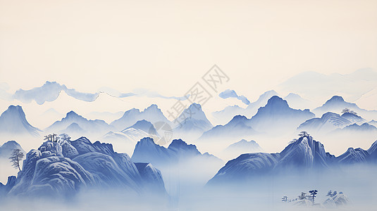 云雾中的森林山脉高清图片
