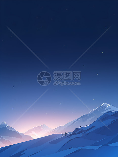 星空下的雪山山脉图片