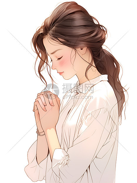 清新祈祷的少女绘画图片